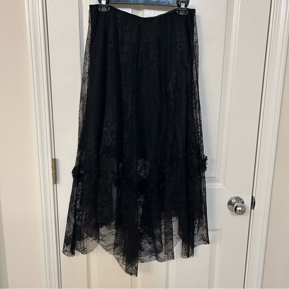 Allsaints Josie Asymmetric Lace Skirt in Black - Picture 7 of 13